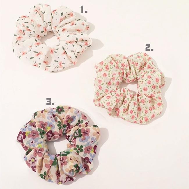 韓系 清新 氣息 小碎花 雪紡 大腸圈 / 髮圈 / 包包頭 必備單品 共三色 (大) - 快速出貨-細節圖2