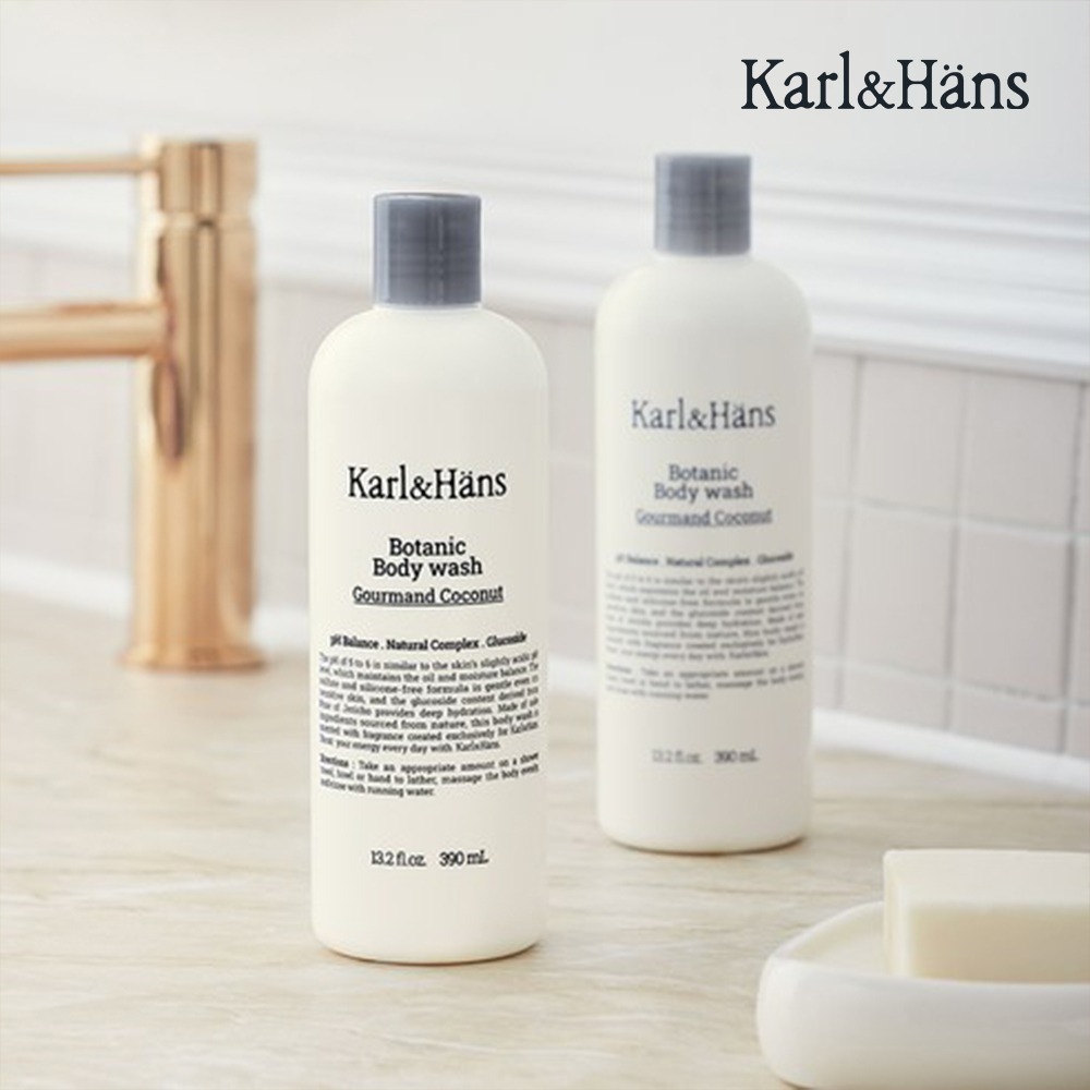 Karl&Hans 卡爾漢斯 植萃精油沐浴露 可口椰子 390ml(韓國/弱酸性配方/平衡皮脂水分)-細節圖3