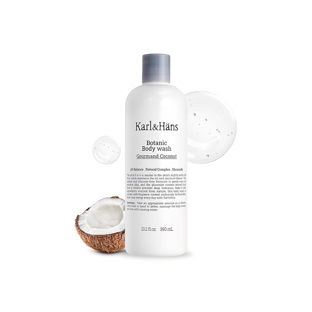 Karl&Hans 卡爾漢斯 植萃精油沐浴露 可口椰子 390ml(韓國/弱酸性配方/平衡皮脂水分)-規格圖5