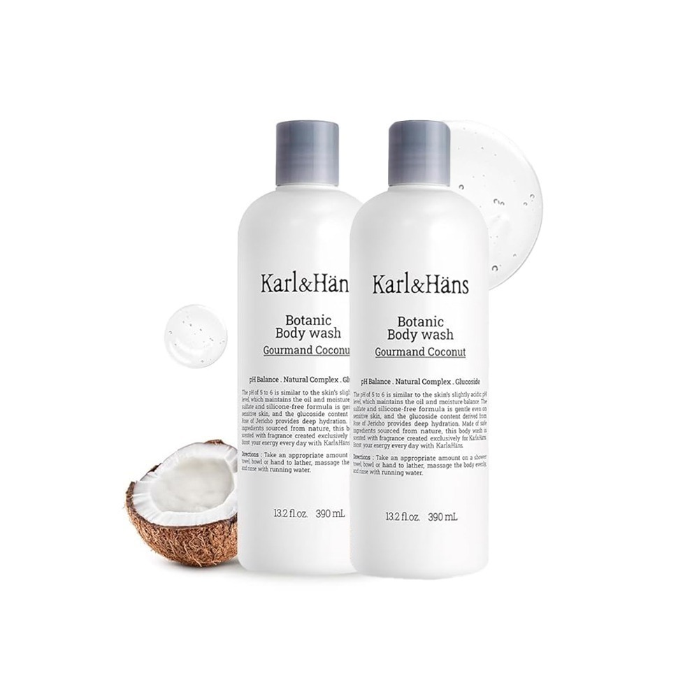 Karl&Hans 卡爾漢斯 植萃精油沐浴露 可口椰子 390ml(韓國/弱酸性配方/平衡皮脂水分)-規格圖5