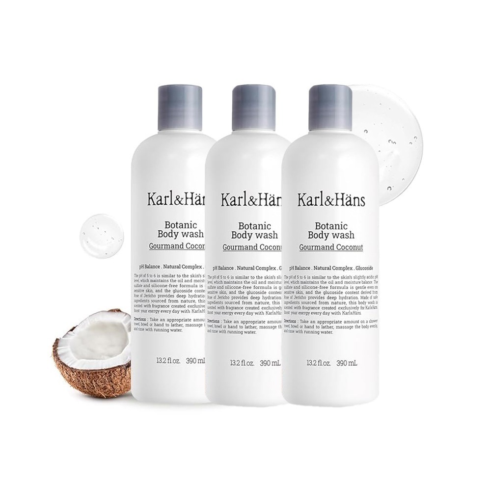 Karl&Hans 卡爾漢斯 植萃精油沐浴露 可口椰子 390ml(韓國/弱酸性配方/平衡皮脂水分)-規格圖5