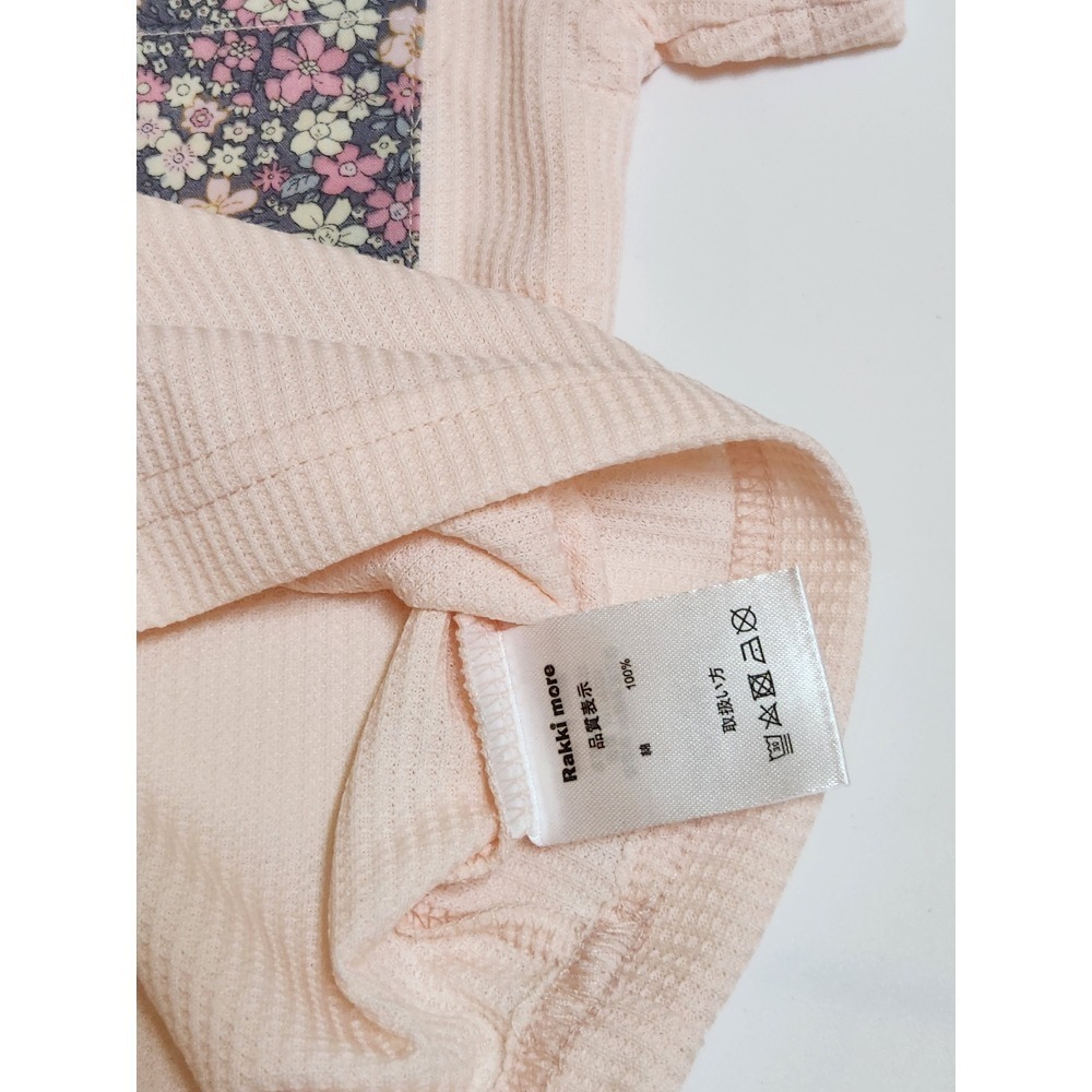 Rakkimore 童裝 日系童裝 韓系童裝 小碎花小兔子口袋-粉色 華夫格透氣好穿 尺寸90~130公分-細節圖3