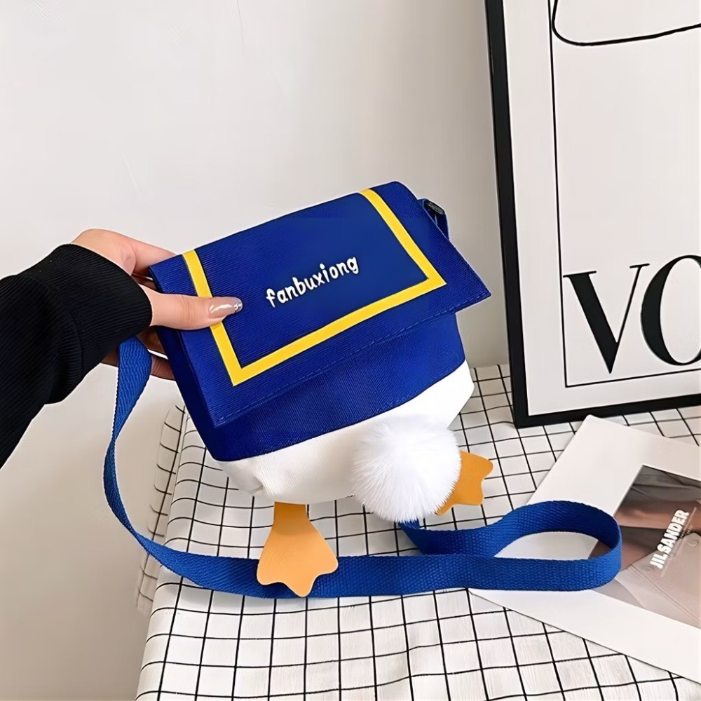 《現貨》百搭 日系 幼兒 鴨鴨 帆布包 單肩包 可愛新款 斜挎包 卡通少女 兒童小包 便宜出清-細節圖6