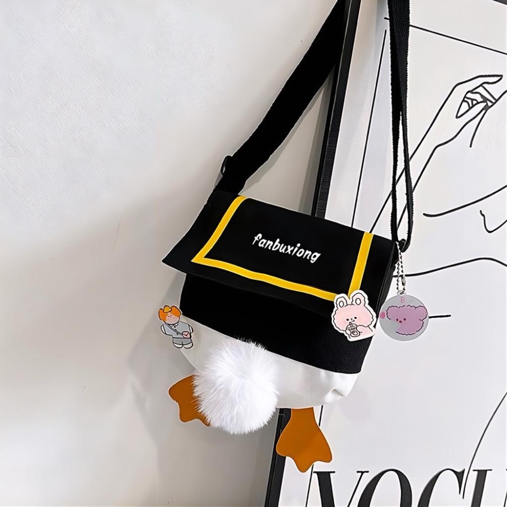 《現貨》百搭 日系 幼兒 鴨鴨 帆布包 單肩包 可愛新款 斜挎包 卡通少女 兒童小包 便宜出清-細節圖4