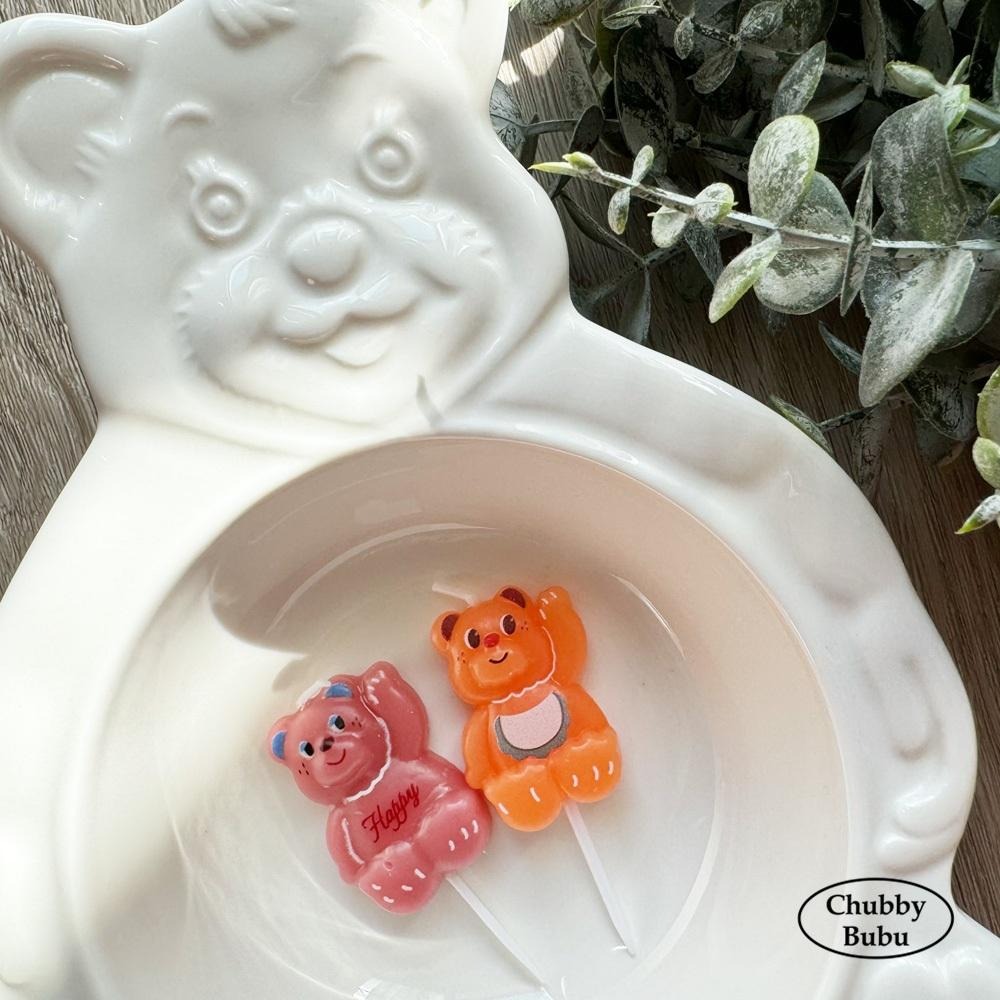 韓國ins款🐻 淘氣招手小熊蠟燭 草莓熊與蜂蜜熊 蛋糕裝飾蠟燭 生日蠟燭 寶寶彌月蠟燭。單入裝 ✿ 巧比咘咘-細節圖2