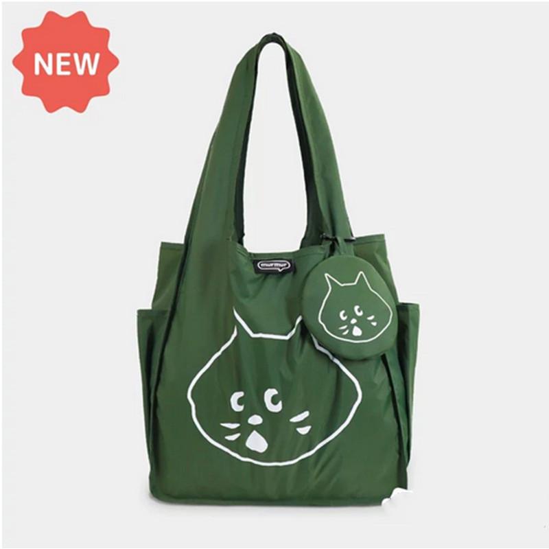 【💖愛選購】ne net驚訝貓卡通可愛折疊大容量購物袋單肩包零錢包二件套萌 驚訝貓 購物袋 單肩包-細節圖9