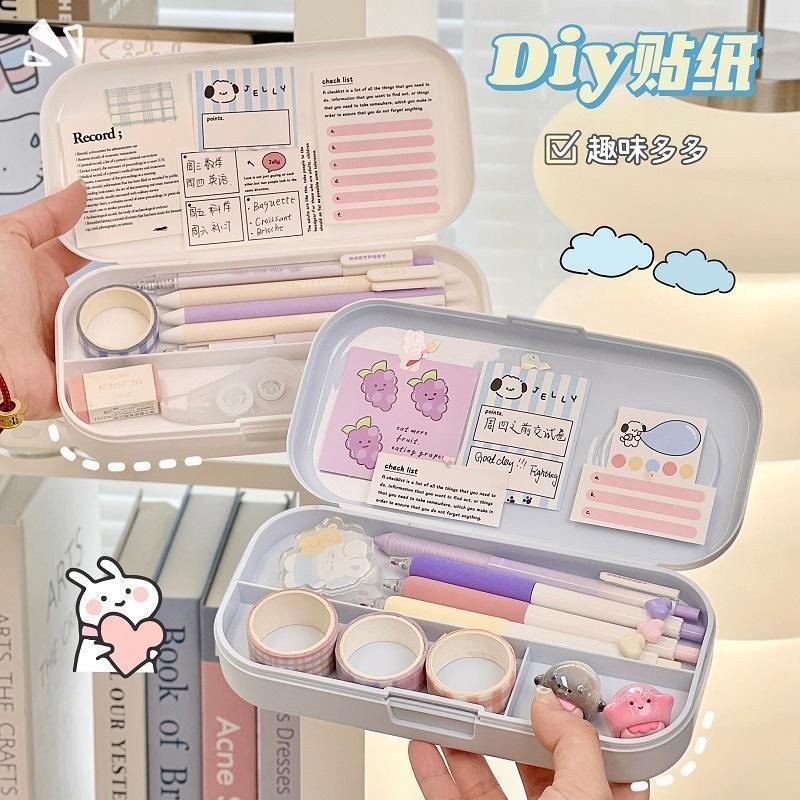 【💖愛選購】莫蘭迪簡約文具盒小學生大容量雙層鉛筆盒卡通高顔值文具收納盒-細節圖4