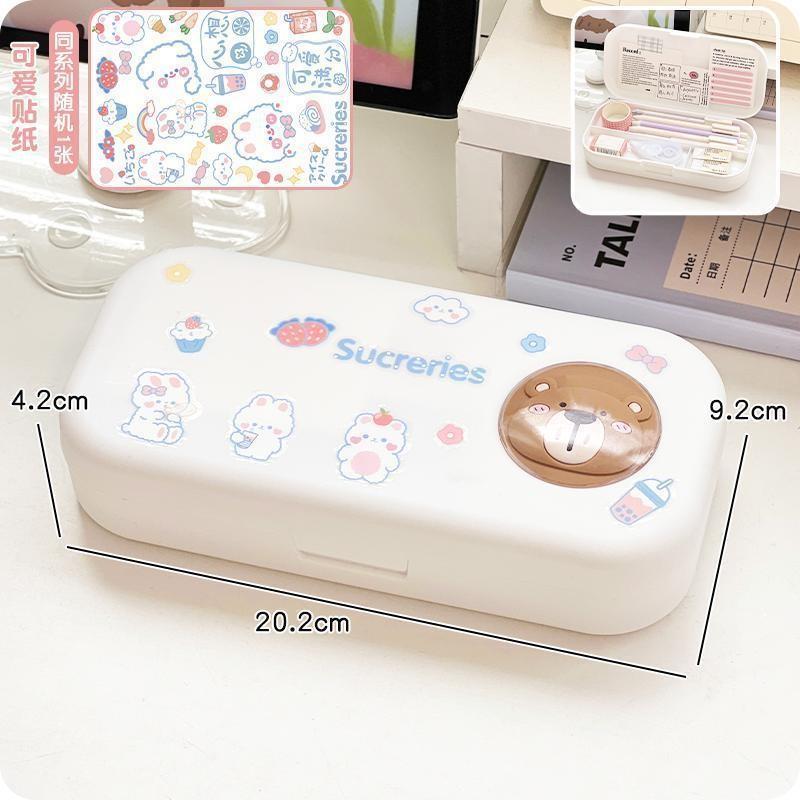 【💖愛選購】莫蘭迪簡約文具盒小學生大容量雙層鉛筆盒卡通高顔值文具收納盒-細節圖6