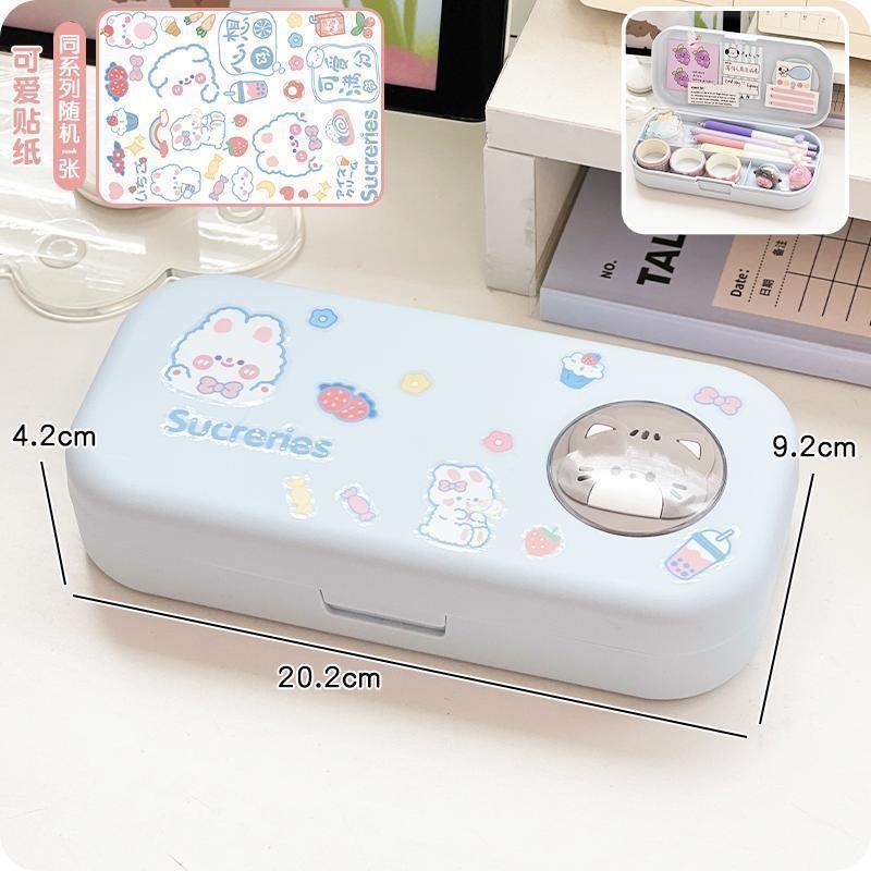 【💖愛選購】莫蘭迪簡約文具盒小學生大容量雙層鉛筆盒卡通高顔值文具收納盒-細節圖8