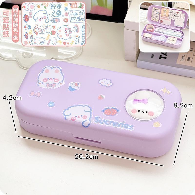 【💖愛選購】莫蘭迪簡約文具盒小學生大容量雙層鉛筆盒卡通高顔值文具收納盒-細節圖9