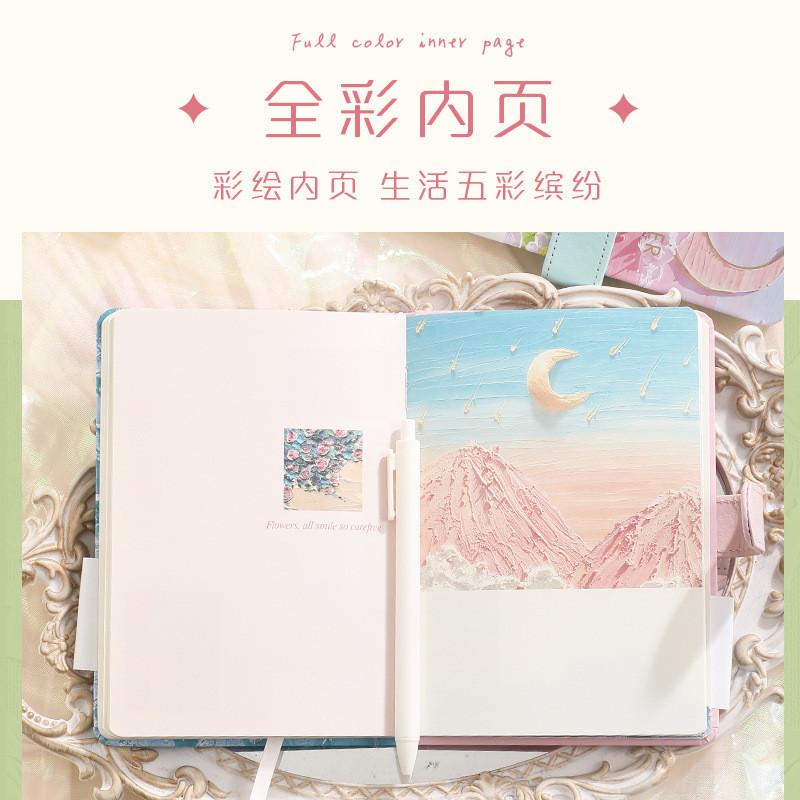 【💖愛選購】文藝手繪油畵插畵手賬本PU磁扣本多功能彩頁筆記本子學生少女文具 手賬本 手賬 筆記本 本子-細節圖4
