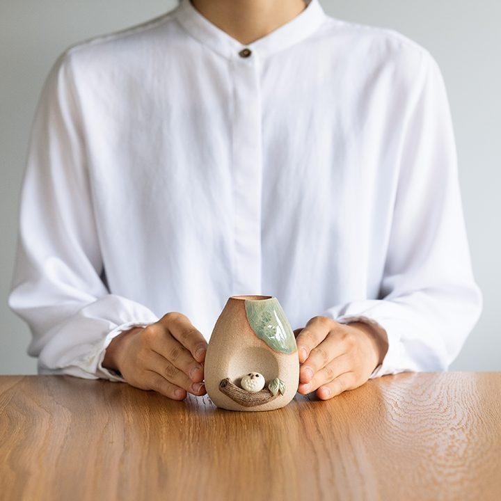 信樂燒貓頭鷹小樹鉢花瓶，附盒裝～最特別的禮物都在奧爾思～-細節圖2