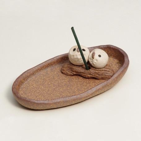 日本信樂燒貓頭鷹線香盤，附盒裝～最特別的禮物都在奧爾思～-細節圖2