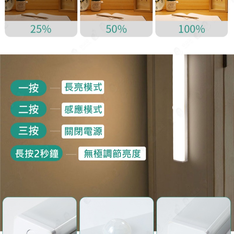 台灣現貨 LED感應燈 燈管 USB充電燈 長條燈 LED燈條 磁吸燈 智能感應燈 走道燈 夜燈【AAA6518】-細節圖8