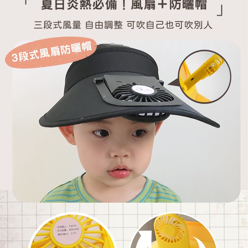 台灣現貨 防曬風扇帽 三段風量調整 涼風帽 風扇帽 防曬帽 電扇帽 USB充電 風扇帽子【AAA6714】-細節圖3