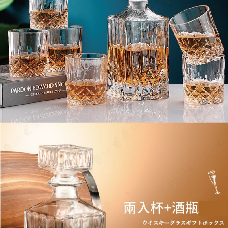 台灣現貨 威士忌杯組 玻璃酒杯 玻璃酒瓶 醒酒瓶 水晶玻璃 酒瓶 酒杯-六杯款【AAA6622】-細節圖4