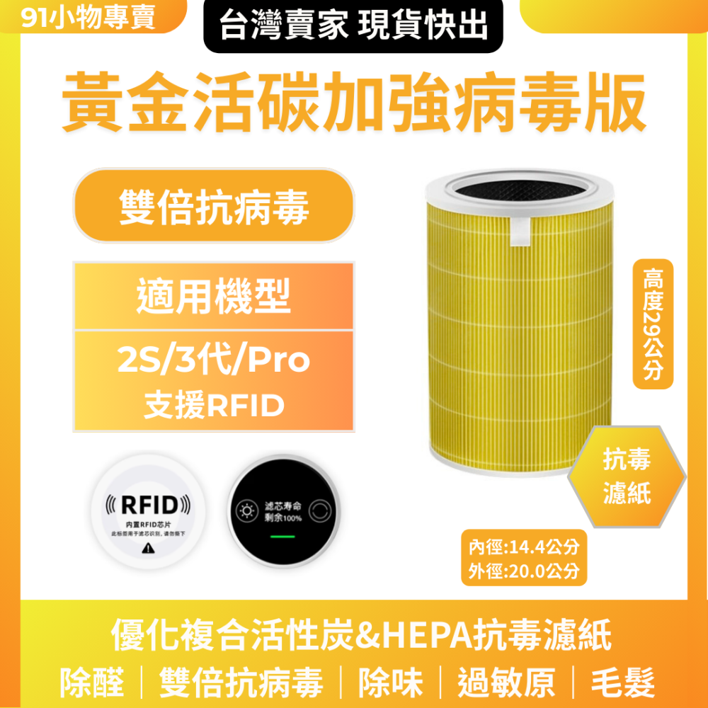 【91小物專賣-免運-台灣現貨快出】副廠米家 米空氣清淨機濾芯  小米濾網 含RFID，適用2代/2S/3代/Pro-細節圖6