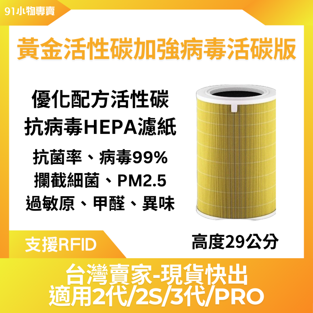 【台灣現貨快出】副廠米家 米空氣清淨機濾芯  小米濾網 含RFID，適用2代/2S/3代/Pro/4LITE 贈濾棉-細節圖3