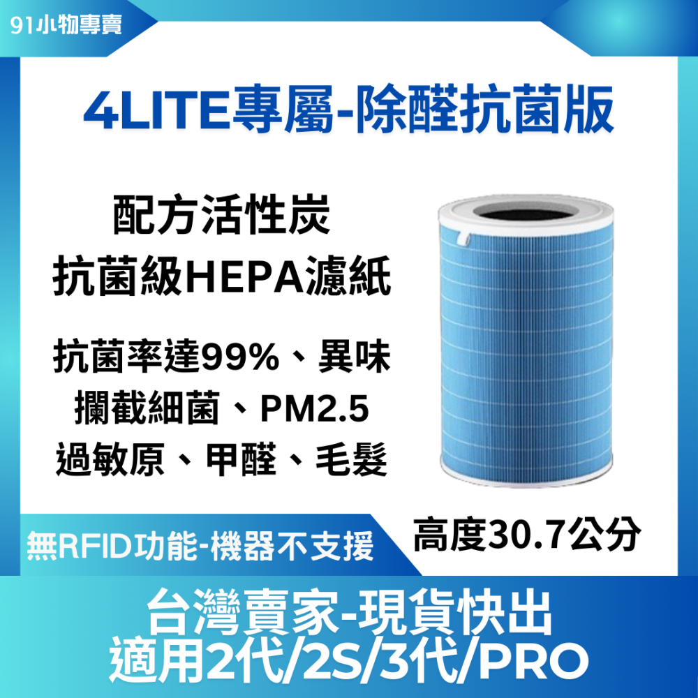 【台灣現貨快出】副廠米家 米空氣清淨機濾芯  小米濾網 含RFID，適用2代/2S/3代/Pro/4LITE 贈濾棉-細節圖5