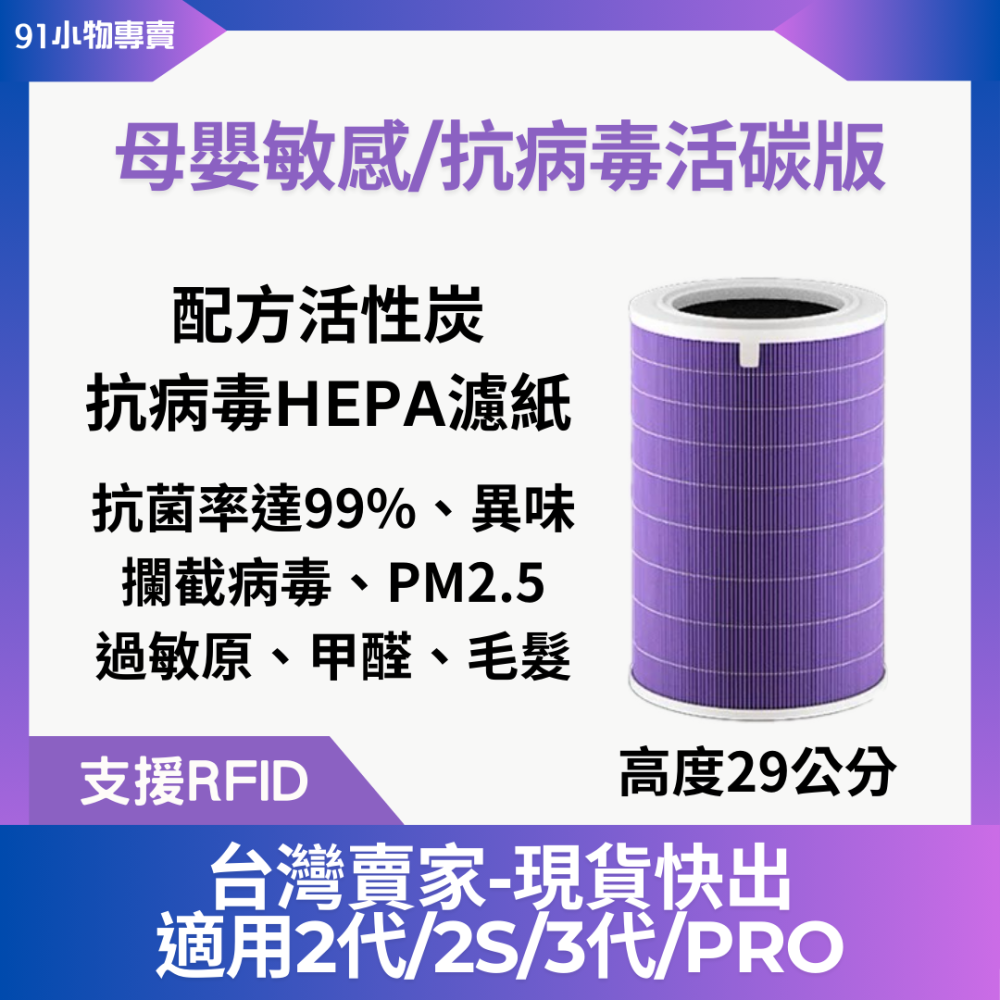 【台灣現貨快出】副廠米家 米空氣清淨機濾芯  小米濾網 含RFID，適用2代/2S/3代/Pro/4LITE 贈濾棉-細節圖7