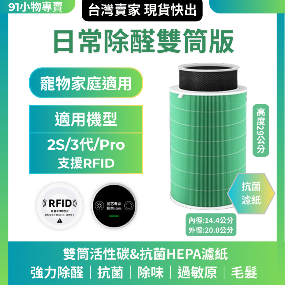 【91小物專賣-免運-台灣現貨快出】副廠米家 米空氣清淨機濾芯  小米濾網 含RFID，適用2代/2S/3代/Pro-規格圖7