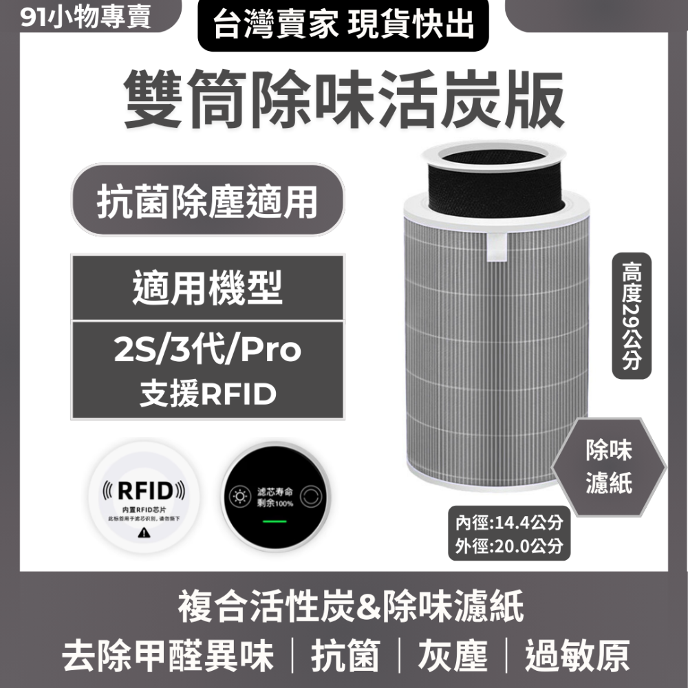 【91小物專賣-免運-台灣現貨快出】副廠米家 米空氣清淨機濾芯  小米濾網 含RFID，適用2代/2S/3代/Pro-規格圖7