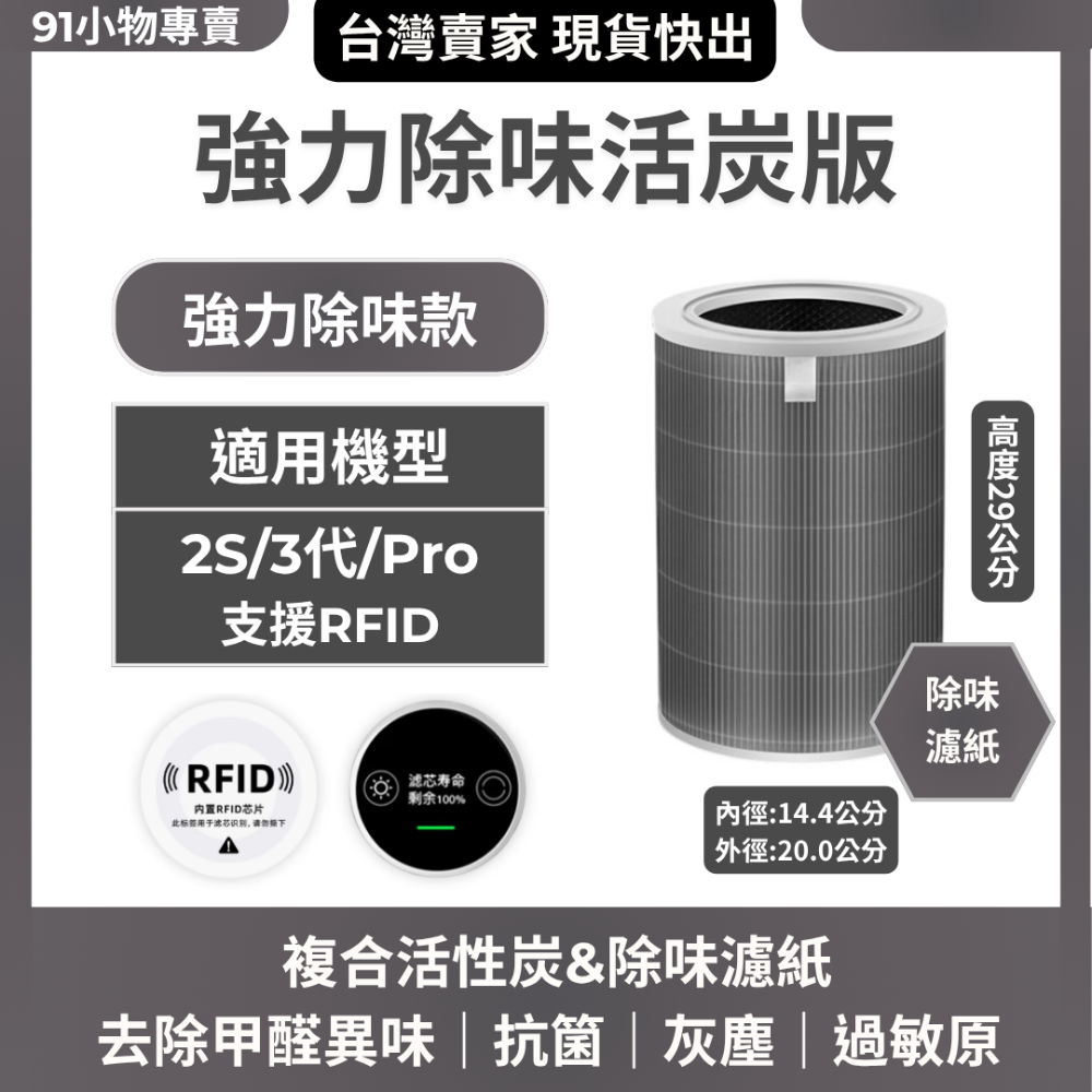 【91小物專賣-免運-台灣現貨快出】副廠米家 米空氣清淨機濾芯  小米濾網 含RFID，適用2代/2S/3代/Pro-規格圖7
