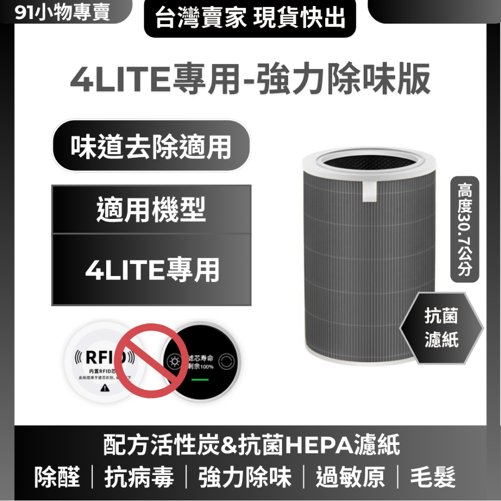 【91小物專賣-免運-台灣現貨快出】副廠米家 米空氣清淨機濾芯 小米濾網 含RFID，4代 4Pro 4Lite-規格圖6
