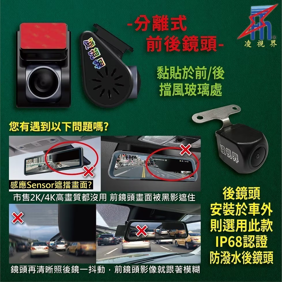 LSC-FH-9000A 11.8吋 電子後視鏡 分離式鏡頭｜中華民國專利M608086｜凌視界｜行車紀錄器-細節圖3