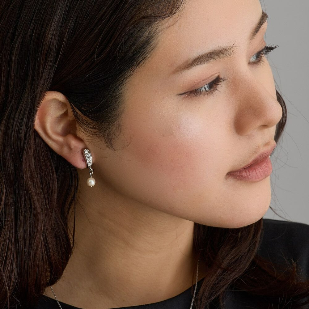 『VITA』【日製飾品｜垂墜珍珠鑽飾夾式耳環】-細節圖3