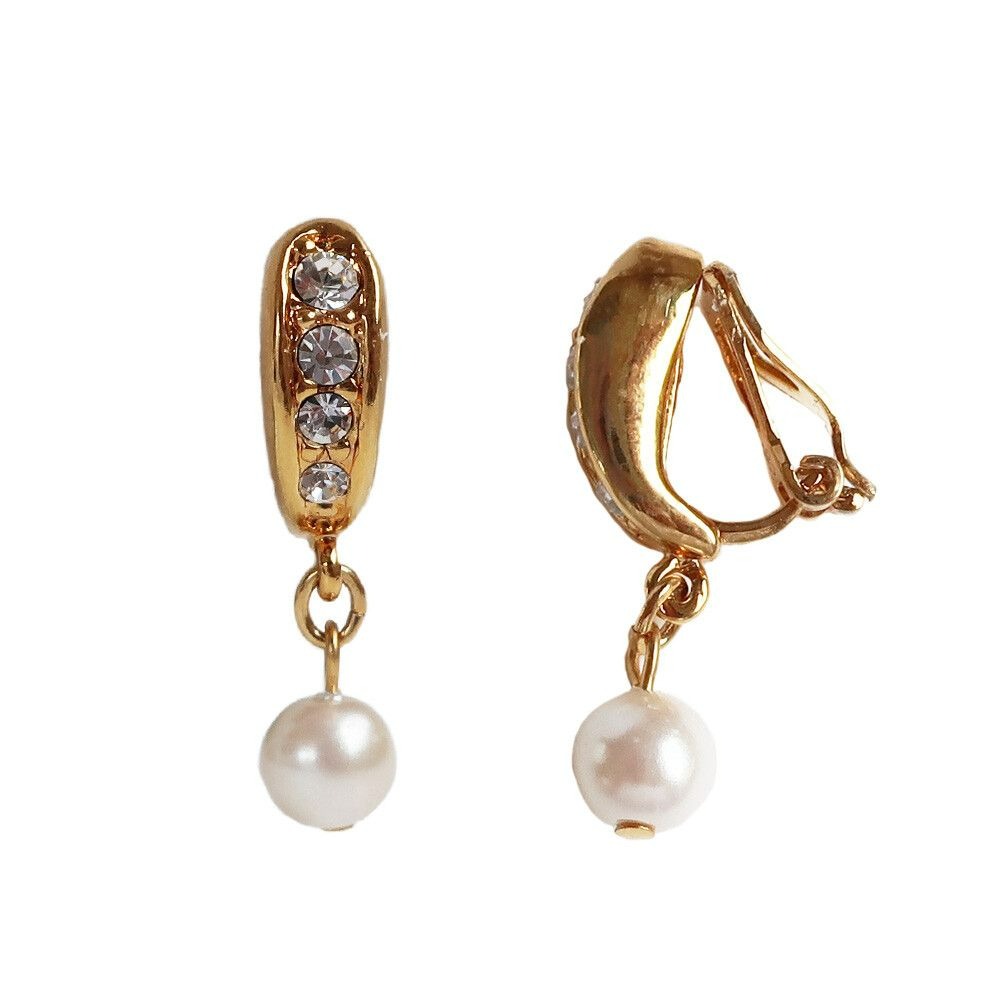 『VITA』【日製飾品｜垂墜珍珠鑽飾夾式耳環】-細節圖6