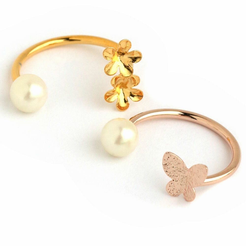 『VITA』【日製飾品｜蝴蝶🦋花朵🌼珍珠戒指】-細節圖2