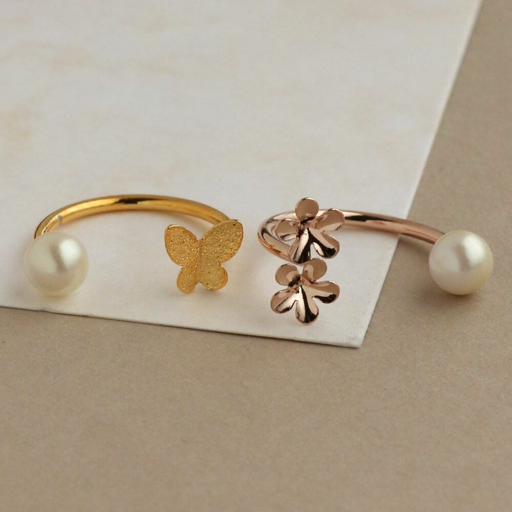 『VITA』【日製飾品｜蝴蝶🦋花朵🌼珍珠戒指】-細節圖3