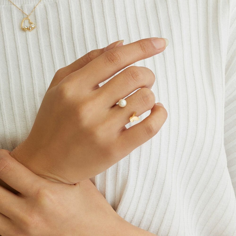 『VITA』【日製飾品｜蝴蝶🦋花朵🌼珍珠戒指】-細節圖4