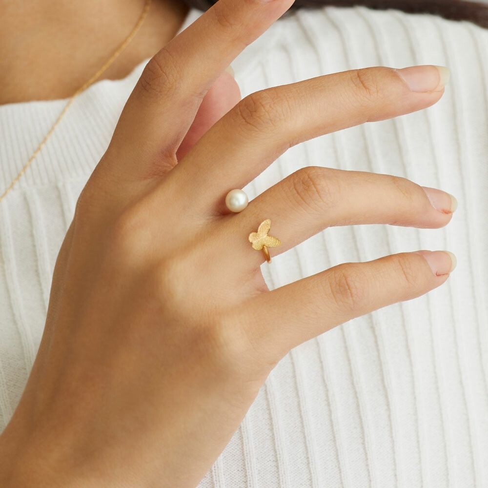 『VITA』【日製飾品｜蝴蝶🦋花朵🌼珍珠戒指】-細節圖6