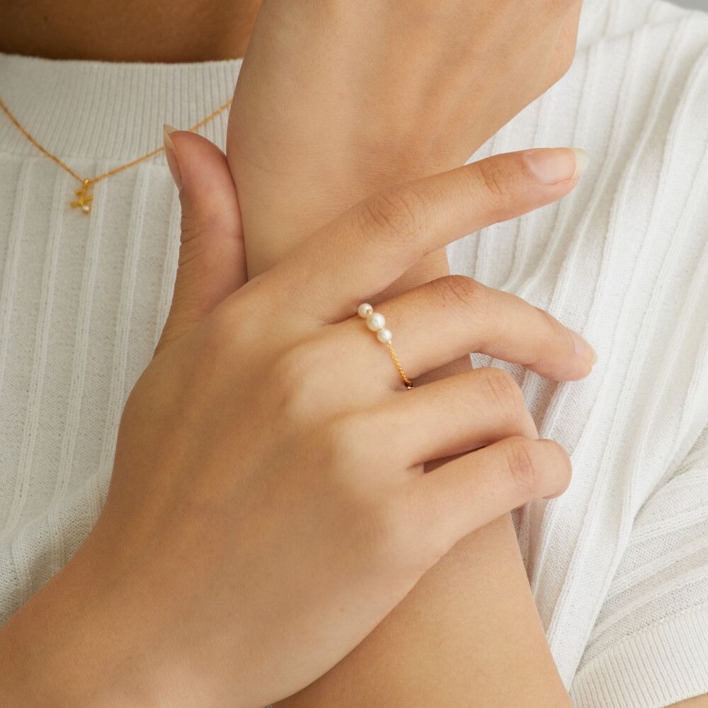 『VITA』【日製飾品｜氣質款三顆珍珠可調戒指】-細節圖3