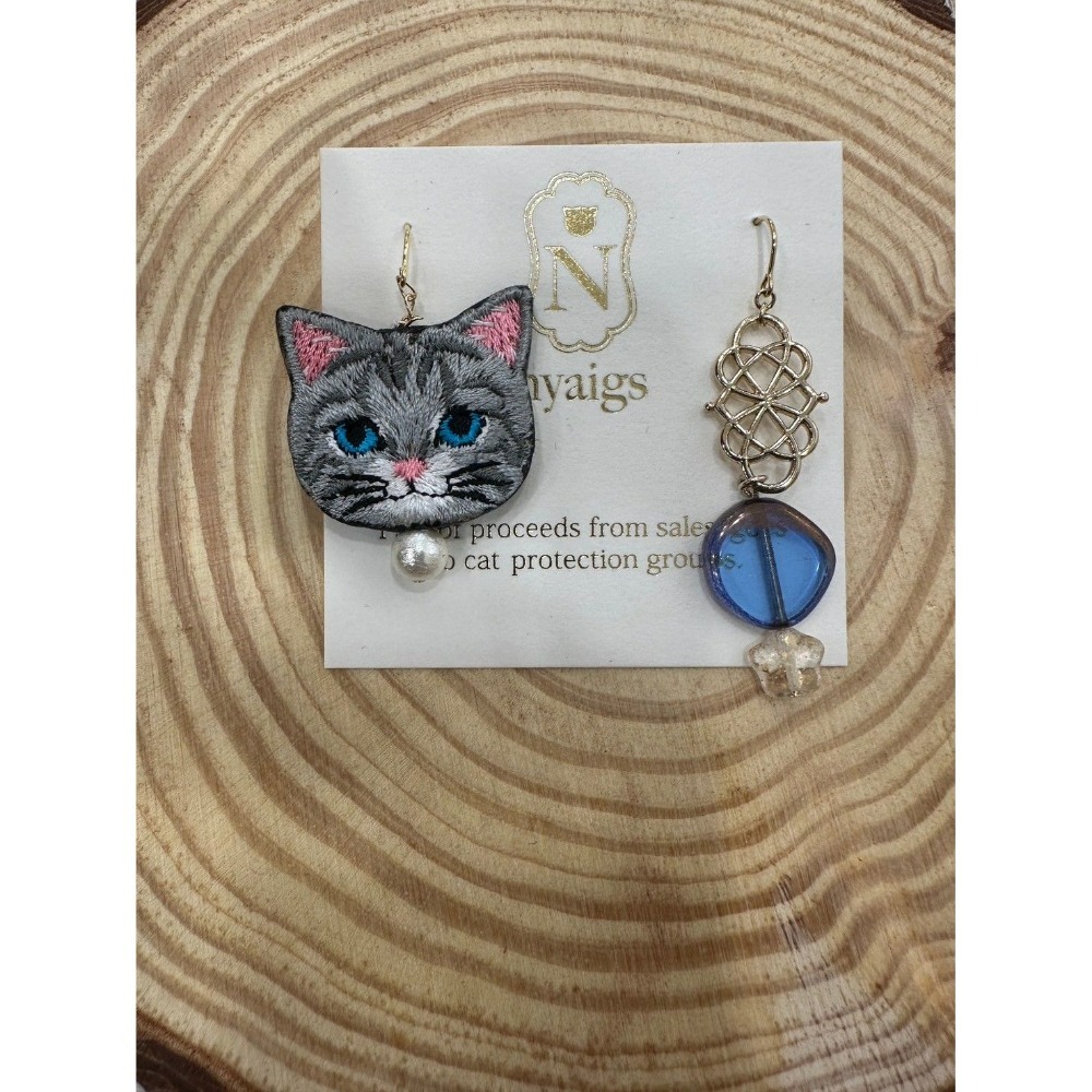 『VITA』【日製飾品｜日本職人手作貓咪刺繡不對稱耳環】-細節圖7