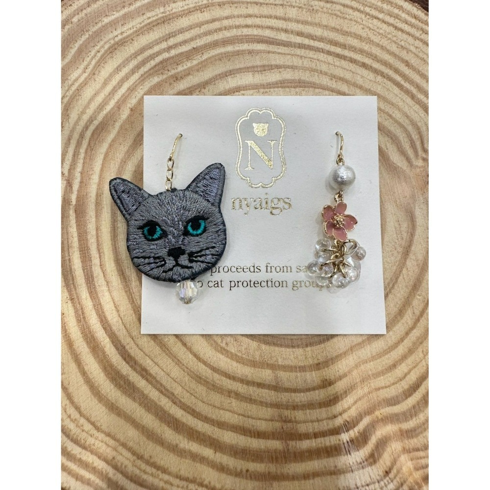 『VITA』【日製飾品｜日本職人手作貓咪刺繡不對稱耳環】-細節圖11