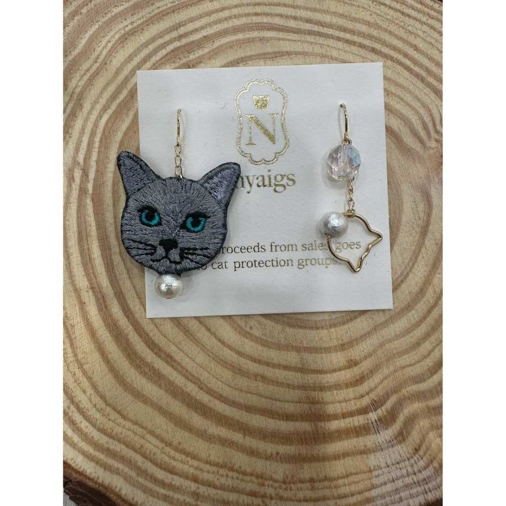 『VITA』【日製飾品｜日本職人手作貓咪刺繡不對稱耳環】-細節圖12