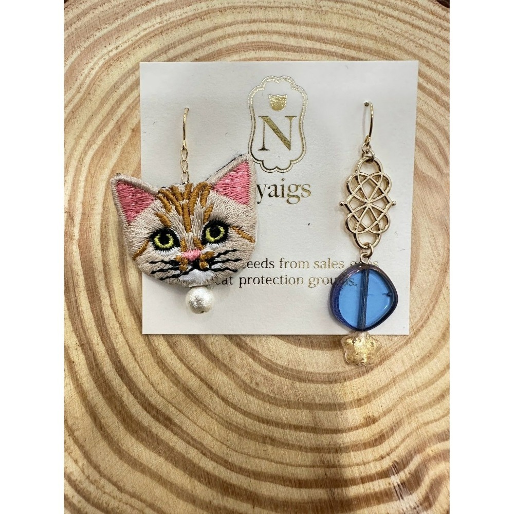 『VITA』【日製飾品｜日本職人手作貓咪刺繡不對稱耳環】-細節圖13