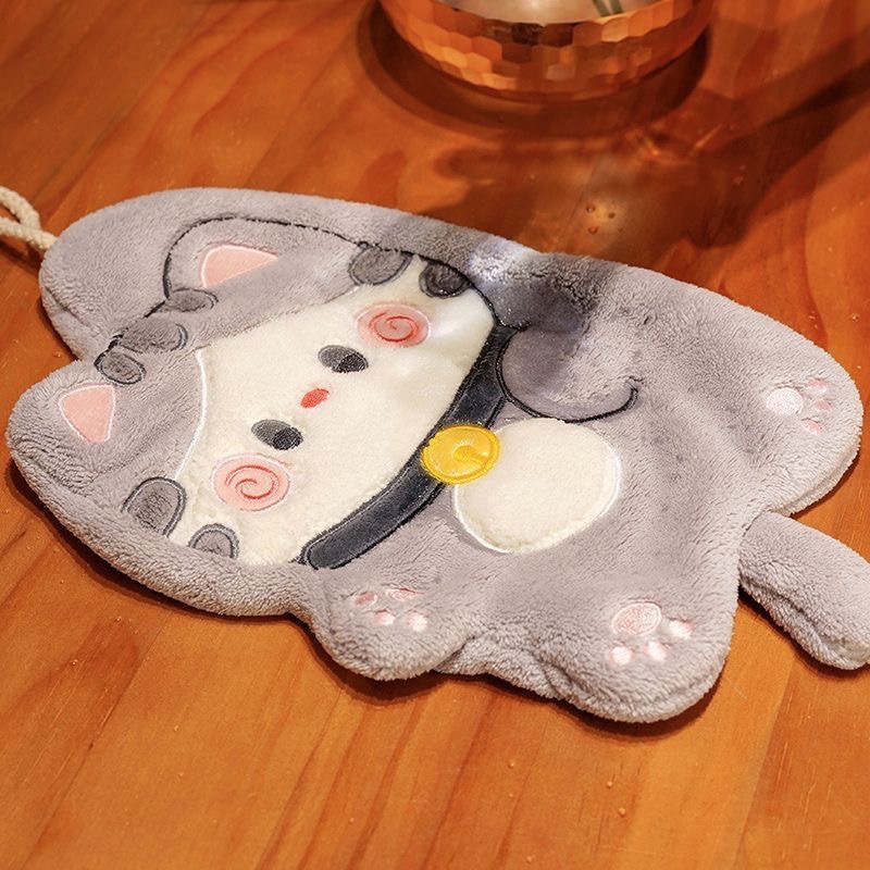 【超萌貓咪擦手巾】珊瑚絨 可掛式吸水毛巾居家廚房浴室適用｜可愛造型擦手布 抱抱貓-細節圖6