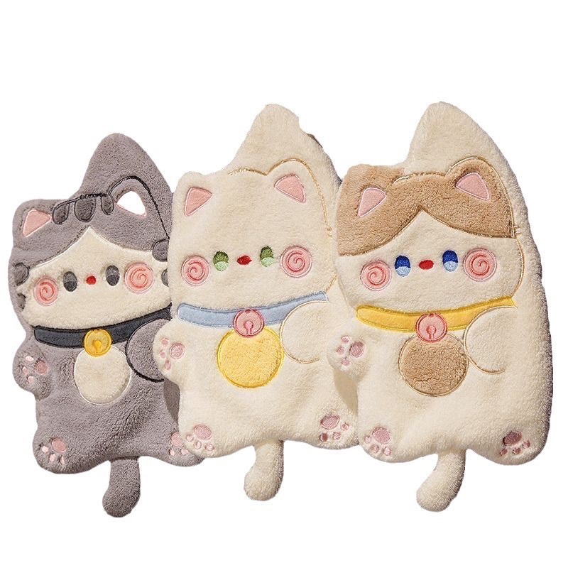 【超萌貓咪擦手巾】珊瑚絨 可掛式吸水毛巾居家廚房浴室適用｜可愛造型擦手布 抱抱貓-細節圖8