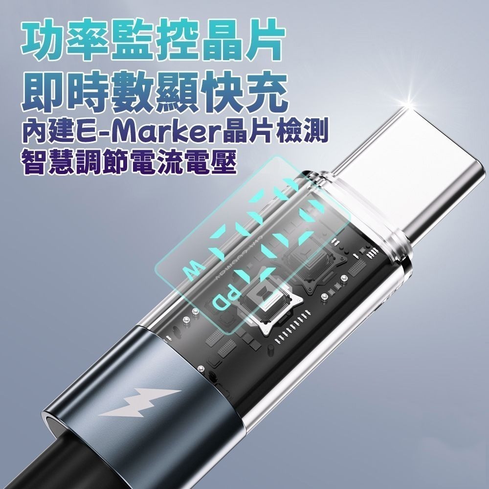 UKKO (3入組) 急速 PD 100W 數位顯示充電編織傳輸線 1.2m*3-細節圖4