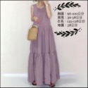 ➰💐韓系氣質娃娃領蛋糕長洋💐➰  法式蛋糕連身洋 甜美清新風氣質洋裝  日系小清新寬鬆無袖過膝長洋裝顯瘦A字後背抽繩洋裝-規格圖11
