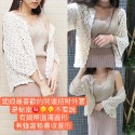 招財豐滿外套蜂窩格小香風氣質針織外套 百搭寬鬆開衫式披肩罩衫七分袖防曬喇叭袖短款比基尼穿搭白色彈性鏤空毛料厚款針織小外套-規格圖11
