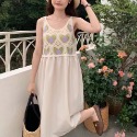 中拼接馬甲花朵背心娃娃公主洋裝👗純色鏤空拼接中長款高腰吊帶連衣裙 愛心手鉤花民俗風波西米亞風洋裝 純色鏤空拚接中長洋-規格圖11
