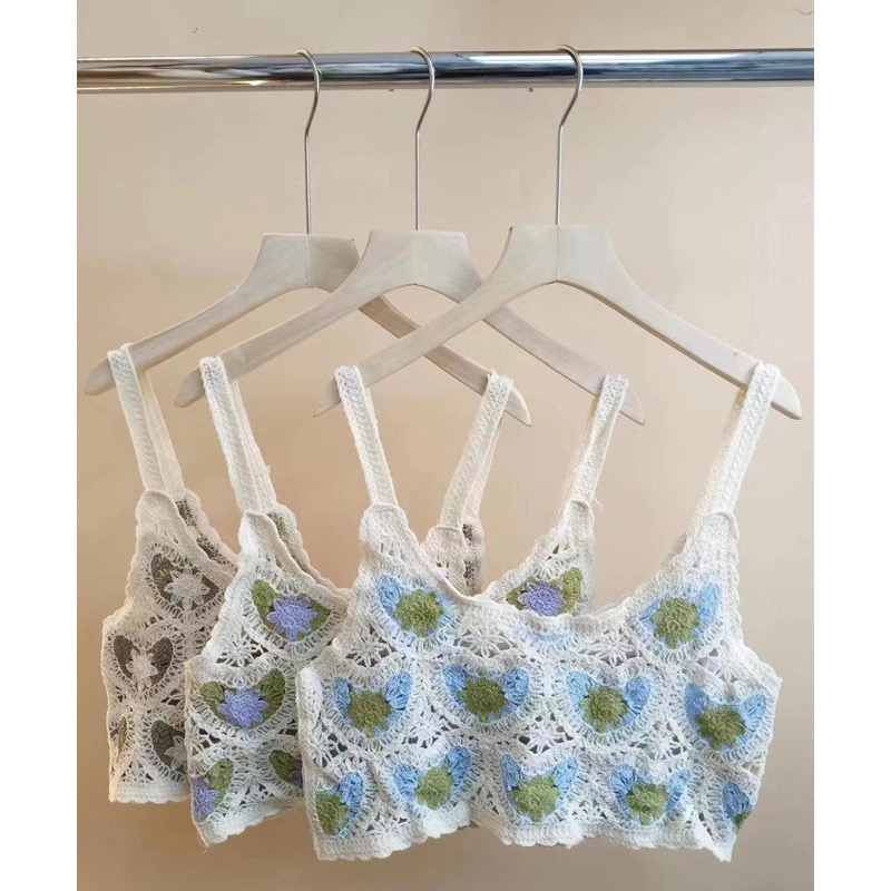 愛心雙色手勾蕾絲花背心 韓系新款春夏INS愛心花背心鉤花緹花簍空渡假海邊 無袖背心 簍空背心 夏季超好配搭棉手鉤緹花織紋-細節圖6