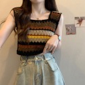 土耳其彩色條紋背心鏤空民族風上衣短版小個子時尚夏季新款顯瘦鎖骨外穿背心 彩色超文青的日系針織背心 復古簡單利落針織馬甲-規格圖11