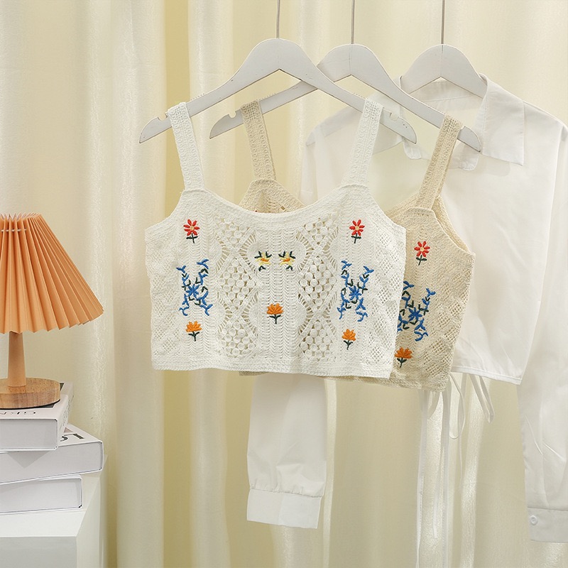 💐韓版復古小花朵度假風針織鉤花鏤空吊帶背心💐 復古簡單利落針織馬甲 無袖外穿設計風格馬夾 原創設計感針織最愛質感穿搭-細節圖8