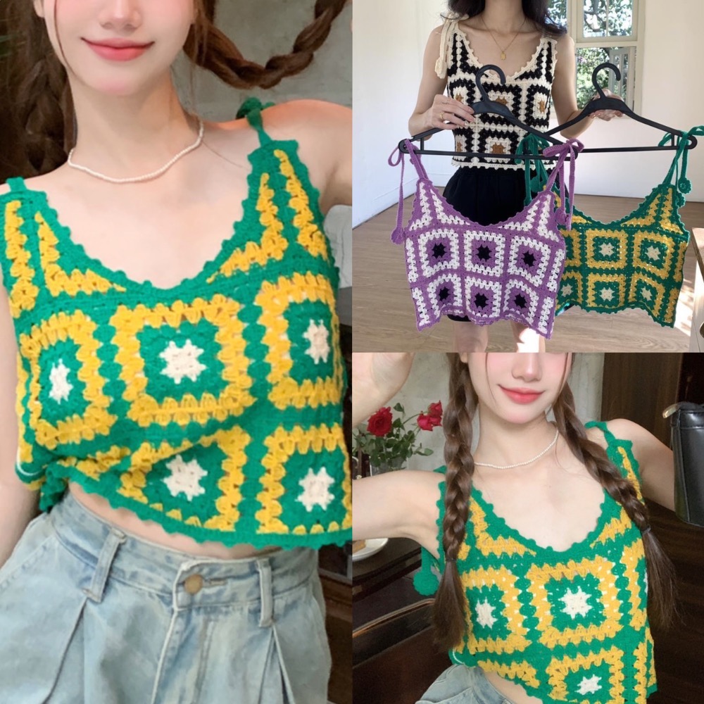 民族風復古鉤花鏤空小吊帶背心 女內搭歐美風原創短款棉麻小背心 復古棉麻背心 復古民族風針織刺繡花 外穿寬鬆減齡洋氣小背心-細節圖2